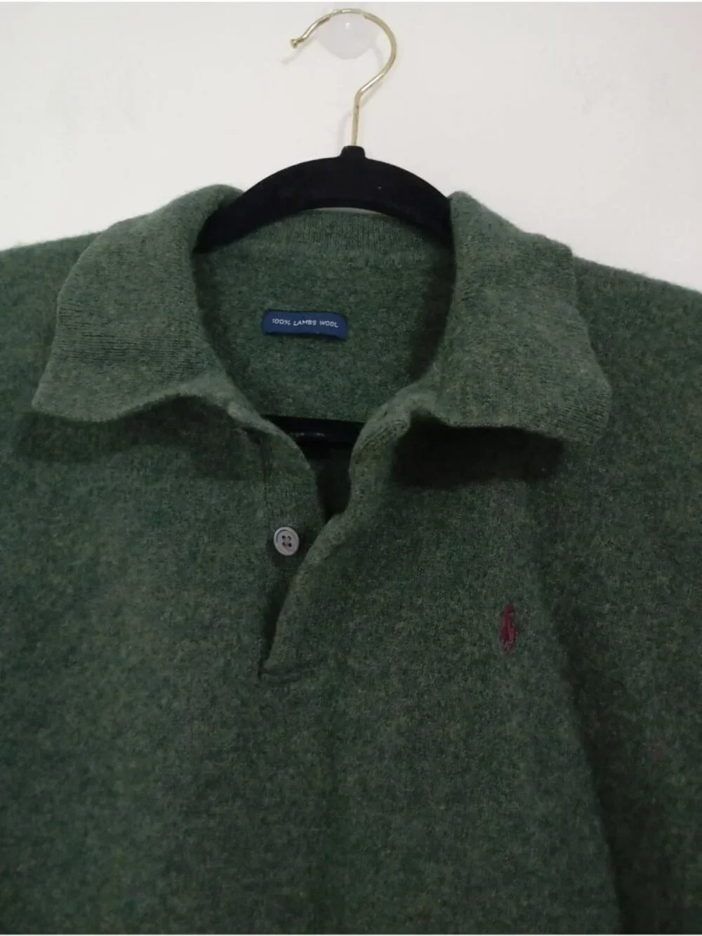 Ralph Lauren Green Lambswool Polo Sweater Long Sleeve Mens Size M